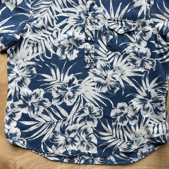 Polo Ralph Lauren Linen Shirt XL Blue Hawaiian Floral Summer Glam Loungewear - Picture 3 of 7